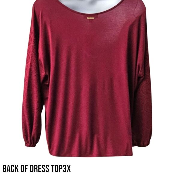 MICHAEL MICHAEL KORS Plus Size ruby red open knit lined longsleeve top 3X - Picture 8 of 13